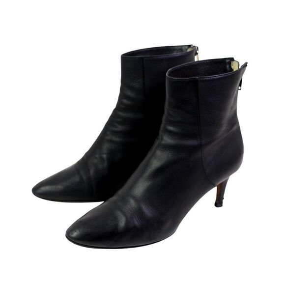 Jimmy Choo BLACK REAL LEATHER MID HEEL ROUND TOE ZIP BACKSIDE ANKLE BOOTS 37.5 - Picture 3 of 16